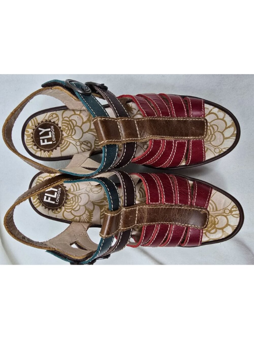 Fly London Womens Size 40 8.5 Multicolor Leather Wedge Sandals - Picture 3 of 7